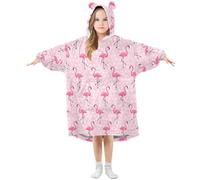 Oversized Blanket Hoodie for Kids Adult Girls Boys, Fleece Hoodie Blanket Flamingo Dots Pink Super Warm Plush Wearable Blanket Hoodie Sweatshirt with Roomy Pocket, Large