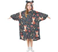 Oversized Blanket Hoodie for Kids Adult Girls Boys, Fleece Hoodie Blanket Fox and Maple Leaf Super Warm Plush Wearable Blanket Hoodie Sweatshirt with Roomy Pocket, Large