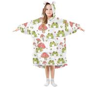 Oversized Blanket Hoodie for Kids Adult Girls Boys, Fleece Hoodie Blanket Frog Mushrooms Warm Plush Wearable Blanket Hoodie Sweatshirt with Roomy Pocket, Large