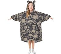 Oversized Blanket Hoodie for Kids Adult Girls Boys, Fleece Hoodie Blanket Grunge Skulls Super Warm Plush Wearable Blanket Hoodie Sweatshirt with Roomy Pocket, Medium