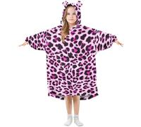 Oversized Blanket Hoodie for Kids Adult Girls Boys, Fleece Hoodie Blanket Leopard Black and Pink Super Warm Plush Wearable Blanket Hoodie Sweatshirt with Roomy Pocket, Medium