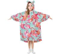 Oversized Blanket Hoodie for Kids Adult Girls Boys, Fleece Hoodie Blanket Pink Flamingo Tropical Super Warm Plush Wearable Blanket Hoodie Sweatshirt with Roomy Pocket, Large