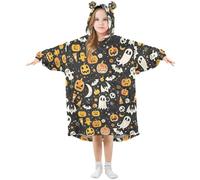 Oversized Blanket Hoodie for Kids Adult Girls Boys Halloween Ghost Pumpkins Bats Wearable Blanket Fleece Hoodie Sweatshirt Front Big Pocket Super Warm Plush