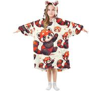Oversized Blanket Hoodie for Kids Adult Girls Boys Red Panda Animal Wearable Blanket Fleece Hoodie Sweatshirt Front Big Pocket Super Warm Plush