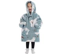 Oversized Blanket Hoodie for Kids Warm Cozy Pullover Sherpa Wearable Extra Long Blanket Children's Fluffy Giant Comfortable Hooded Sweatshirt with Pocket for Little Girls Boys Light Blue