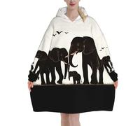 Oversized Blanket Hoodie, Old Elephant And Young Elephant Print Comfortable Flannel Super Soft Warm Blankets Hooded Sweatshirt For Unisex Adult Women Men, With Pocket Loose