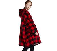 Oversized Blanket Hoodie - Plush Fluffy Fleece Family Matching Sweatshirt for Women Men Kids Girl Boy - Wearable Hooded Blanket with Big Front Pocket(Plaid)