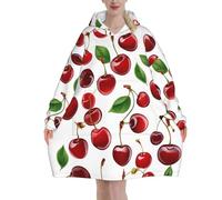 Oversized Blanket Hoodie, Red Cherries Print Comfortable Flannel Super Soft Warm Blankets Hooded Sweatshirt For Unisex Adult Women Men, With Pocket Loose
