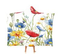 Oversized Blanket Hoodie - Watercolor Wildflowers Fleece Wearable Blanket for Unisex Adult Women Men, Fluffy Giant Comfortable Daisies In The Meadow Hooded Sweatshirt Loungewear 40"×50"