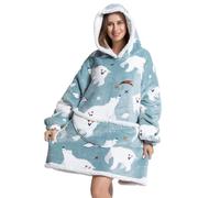 Oversized Blue Polar Bear Comfy Wearable Blanket, Big Sherpa Fleece TV Hoodie Sweatshirt, Christmas Gifts for Adults Women Men Girls Teens