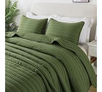Oversized California Cal King Size Quilt Bedding Sets with Pillow Shams, Green Lightweight Bedspread Coverlet, Quilted Blanket Thin Comforter Bed Cover for All Season, 3 Pieces, 118x106 inches