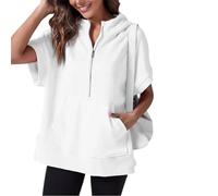 Oversized Casual Half Zip Short Sleeve Pullover Tops With Pockets,Womens Quarter Zip Hoodie Sweatshirt (6,XL)