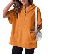 VNDUIFH Oversized Casual Half Zip Short Sleeve Pullover Tops With Pockets,Womens Quarter Zip Hoodie Sweatshirt (13,M)