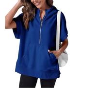 Oversized Casual Half Zip Short Sleeve Pullover Tops With Pockets,Womens Quarter Zip Hoodie Sweatshirt (4,XXL)