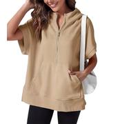 VNDUIFH Oversized Casual Half Zip Short Sleeve Pullover Tops With Pockets,Womens Quarter Zip Hoodie Sweatshirt (2,L)