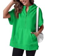 Oversized Casual Half Zip Short Sleeve Pullover Tops With Pockets,Womens Quarter Zip Hoodie Sweatshirt (11,XL)