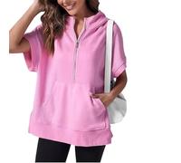 Oversized Casual Half Zip Short Sleeve Pullover Tops With Pockets,Womens Quarter Zip Hoodie Sweatshirt (1,S)