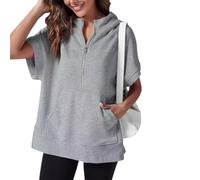Oversized Casual Half Zip Short Sleeve Pullover Tops With Pockets,Womens Quarter Zip Hoodie Sweatshirt (3,XL)