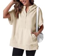 Oversized Casual Half Zip Short Sleeve Pullover Tops With Pockets,Womens Quarter Zip Hoodie Sweatshirt (8,S)