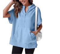 VNDUIFH Oversized Casual Half Zip Short Sleeve Pullover Tops With Pockets,Womens Quarter Zip Hoodie Sweatshirt (9,XXL)