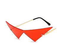 Oversized Cat Eye Rimless Sunglasses Women Fashion One Piece Lens Sun Glasses Female Trend Triangle Eyewear Men UV400(Color:Red)
