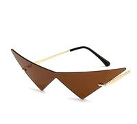 Oversized Cat Eye Rimless Sunglasses Women Fashion One Piece Lens Sun Glasses Female Trend Triangle Eyewear Men UV400(Color:Brown)