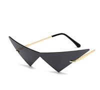 Oversized Cat Eye Rimless Sunglasses Women Fashion One Piece Lens Sun Glasses Female Trend Triangle Eyewear Men UV400(Color:Black)