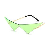 Oversized Cat Eye Rimless Sunglasses Women Fashion One Piece Lens Sun Glasses Female Trend Triangle Eyewear Men UV400(Color:Green)