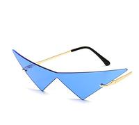 Oversized Cat Eye Rimless Sunglasses Women Fashion One Piece Lens Sun Glasses Female Trend Triangle Eyewear Men UV400(Color:Blue)
