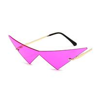 Oversized Cat Eye Rimless Sunglasses Women Fashion One Piece Lens Sun Glasses Female Trend Triangle Eyewear Men UV400(Color:Purple)