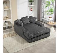Oversized Chaise Longue Sofa with 3 Throw Cushions and Wide Armrests, Chair with Shredded Memory Foam Seat, 155L x 125W x 63H cm, Dark Gray Aosom UK