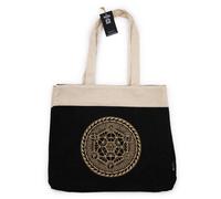 Oversized Chocolate Stonewash Cotton Tote With Chakra Mandala Design