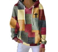 Oversized Christian Hoodies Women Autumn Fashion Long Sleeve Personalised Sweatshirts Preppy Clothes Novelty Color Block Patchwork Drawstring Hoody Sport Tops