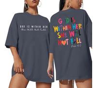 Oversized Christian Shirts for Women God is Within Her T Shirt Casual Christians Inspirational Tee Tops, Grey B, L