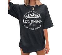 Oversized Christian Tshirt Women Waymaker Miracle Worker Promise Keeper Shirt Inspirational Graphic Jesus Faith Tee, Gray, XL