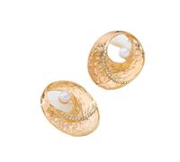 Oversized Chunky Gold Pearl Stud Earrings for Women, Vintage Boho Hammered Statement Earrings with Crystal Rhinestone, Large 80s Abstract Geometric Hollow Oval Earrings, Fashion Jewelry Gift for Weddi