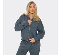Oversized Collared Double Zip Detail Sweatshirt In Steel Blue, Women's Size UK 6