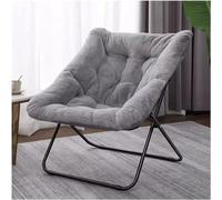 Oversized Comfy Faux Fur Saucer Chair Folding Lounge Chair with Metal Frame for Living Room & Bedroom Soft Furry Accent Chair in Grey