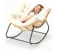 Oversized Comfy Rocking Egg Chairs for Adults - Thick Cushed Metal e, Modern Loun for Patio & Garden, Indoor/Outdoor Use (White, Small)