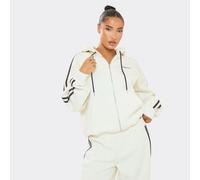 Oversized Contrast Stripe Detail Essential Graphic Zip Up Hoodie In Cream, Women's Size UK 8