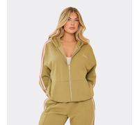 Oversized Contrast Stripe Side Essential Graphic Hoodie In Olive Green, Women's Size UK 10