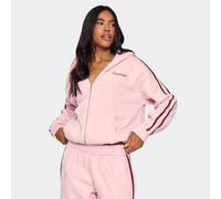 Oversized Contrast Stripe Side Essential Graphic Zip Up Hoodie In Pink, Women's Size UK 10