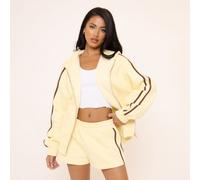 Oversized Contrast Stripe Side Essential Graphic Zip Up Hoodie In Yellow, Women's Size UK 14