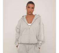 Oversized Contrast Stripe Side Essentials Graphic Hoodie In Grey, Women's Size UK 16
