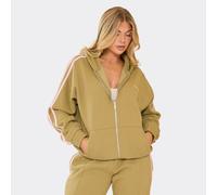 Oversized Contrast Stripe Side Essentials Graphic Hoodie In Olive Green, Women's Size UK 14