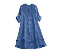 Oversized Cotton Linen Button Up Shirts Plus Size Baggy Comfy Blouses Summer Casual Roll-Up Sleeve Womens Tops Extra Long Top Plain Linen Tee Mini Dress Beach Cover Up Ladies Clothes