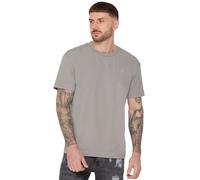 Oversized Crew Neck T-Shirt - Black Short Sleeve Top with Rubber Badge, Classic Modern Style, Breathable Fabric, Relaxed Fit for Summer - Grey / S