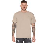 Oversized Crew Neck T-Shirt - Black Short Sleeve Top with Rubber Badge, Classic Modern Style, Breathable Fabric, Relaxed Fit for Summer - Oatmeal / S