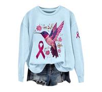 Oversized Crewneck Sweatshirt Women Ladies Sweatshirts Without Hood Loose Casual Pullover Hoody Breast Cancer Awareness Print Sweatshirt Ribbon Shirts Breast Cancer Tee Pullover Tops Blue