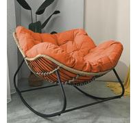 Oversized Dark Grey Outdoor Patio Rocking Chair with Padded Cushion - Durable Rattan Wicker Lounge Egg on Sturdy Metal Frame - Large Capacity for Indoor/Outdoor Relaxation